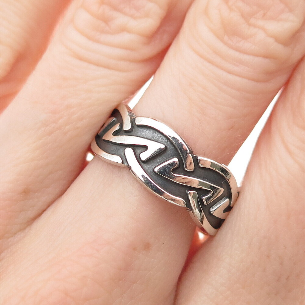 925 Sterling Silver Vintage Celtic Oxidized Band Ring Size 9